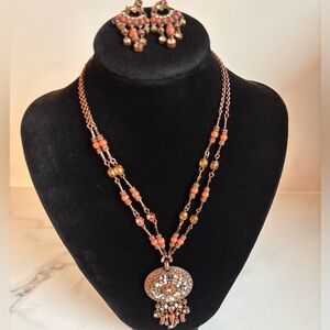Vintage Avon Boho Medallion Necklace & Chandelier Earrings Set NIB 118